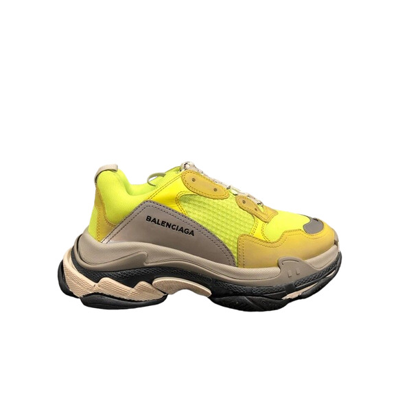 Balenciaga Triple S Sneaker Neon Yellow Grey Speed Flat Trainer 43 Men US 10 - Picture 1 of 12